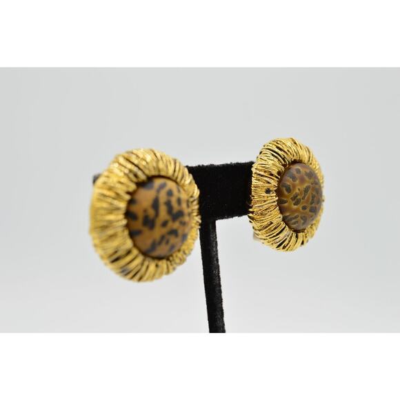 Blair Delmonico Vintage Clip On Earrings Chunky Leopard Gold Signed 1980s 9G - Picture 5 of 7